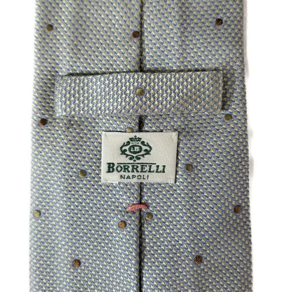 Borrelli Napoli Mens Luxury 7 Fold Gray Yellow Silk Made in Italy Neck Tie - Picture 8 of 10